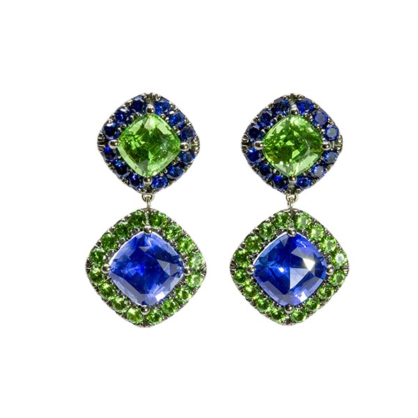 18K Blue Sapphire Tsavorite Drop Earrings